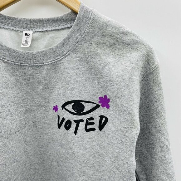 BP Womens Size Small Evil Eye Voted Graphic Crew Neck Pullover Sweatshirt Gray - Picture 3 of 7